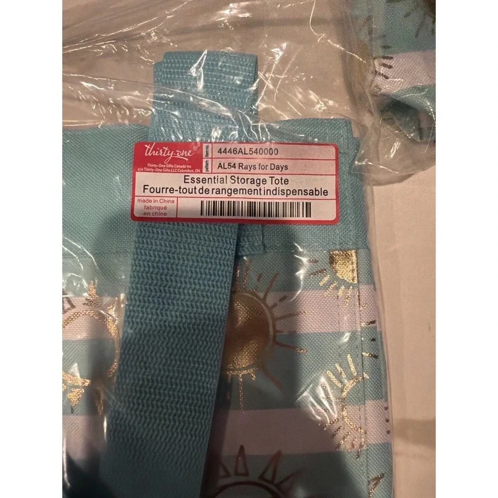 Thirty-One Bag Bundle Central Storage Tote + Clip Pouch Teal Gold White NWT - Picture 4 of 9